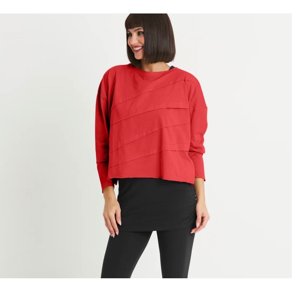 Planet by Lauren G Pima Cotton Mini Tucked Tee Cherry Red OS minimalist casual